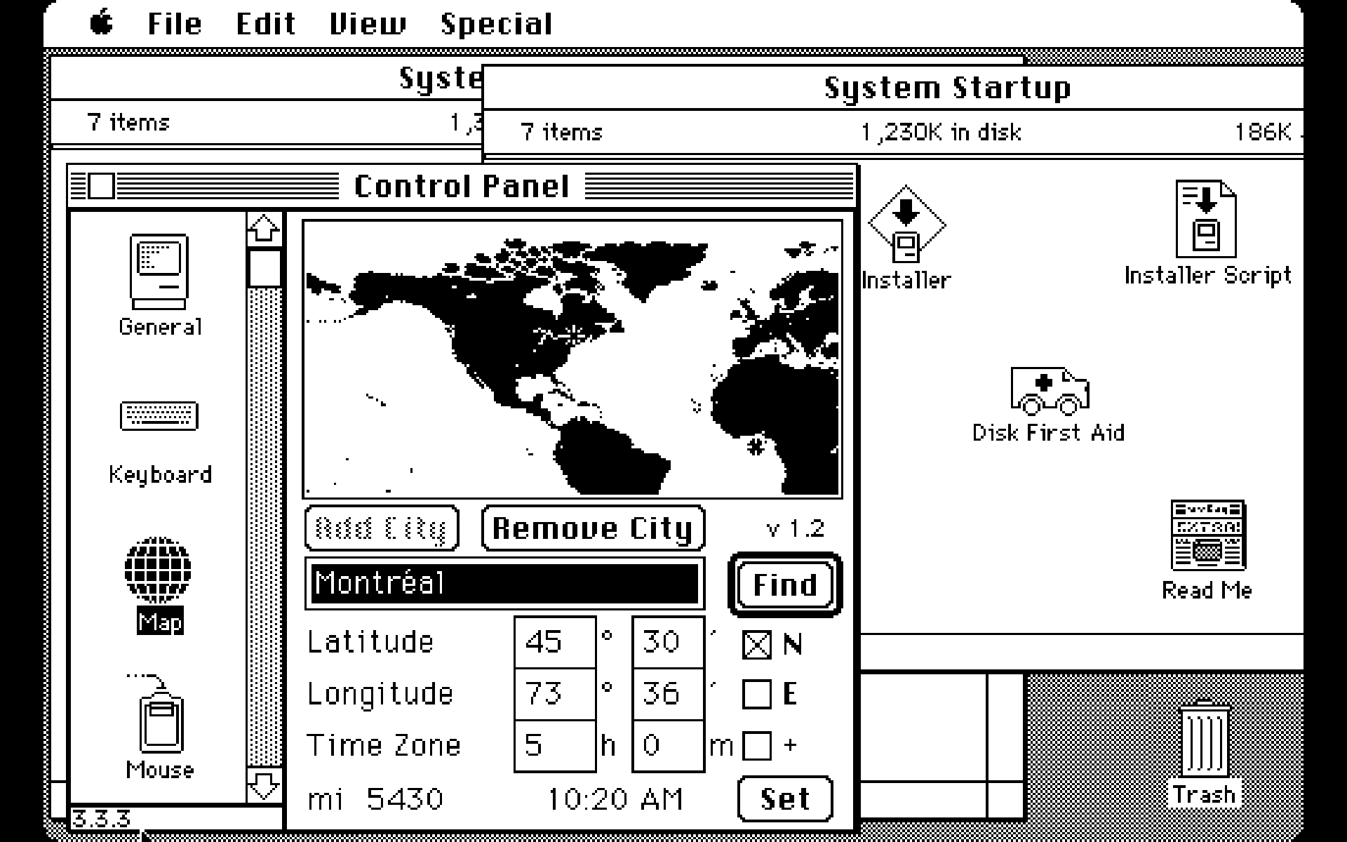 Mac OS System 6 desktop showing system map (1988)